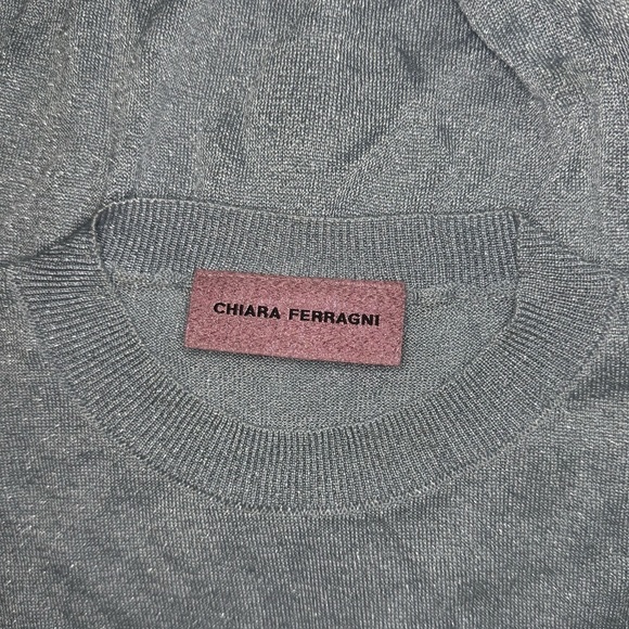 Chiara Ferragni Flirting Crew Neck Jumper Knitted Metallic Silver Pullover sz S - Picture 4 of 6
